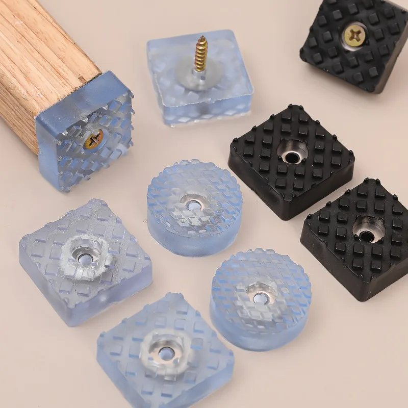 Transparent Square Furniture Foot Pads Non-slip Chair Leg Caps Hardwood Floor Protector Pad with Screw Desk Chair Sofa Leg Cover