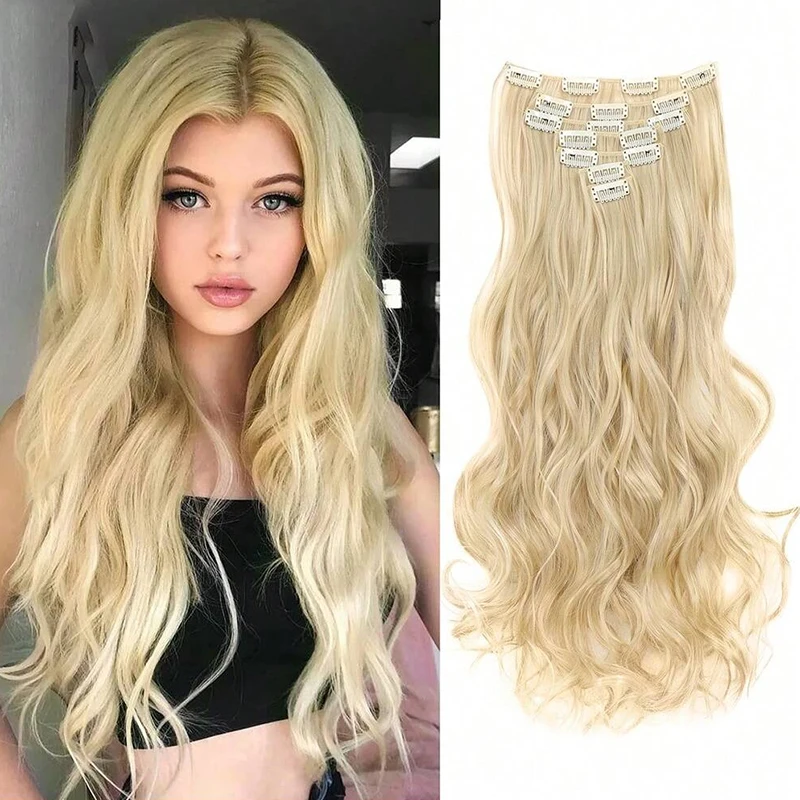 

Накладные волосы на заколке, 7 шт., длинные вьющиеся волнистые синтетические волосы на всю голову, 20 дюймов, натуральные волнистые волосы для женщин и девочек