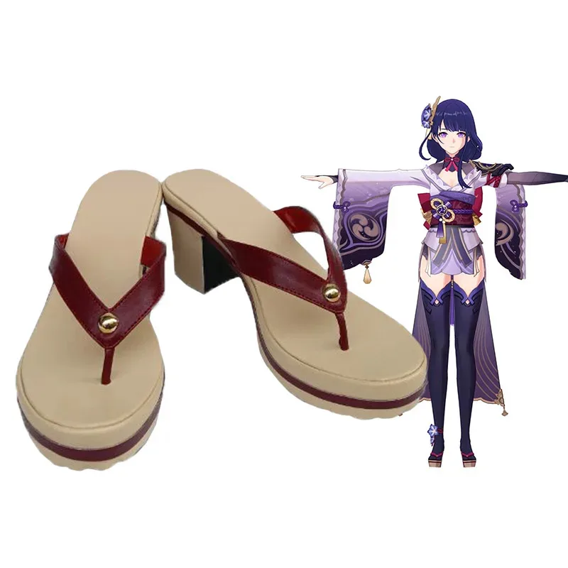 Game Anime Genshin Impact Cosplay Raiden Shogun Baal Man Woman Faux Leather Custom Shoes Halloween Party Dress Up High Heelr,7;k