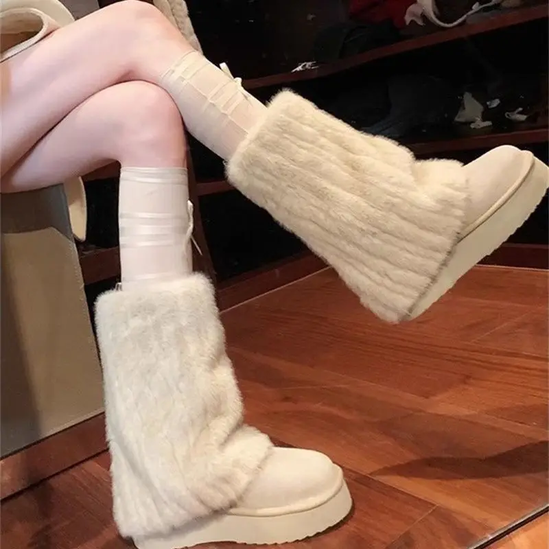 

35-43 Plus Size Snow Boots 2025 Autumn And Winter Warm And Furry Boots Soft Leather Thick Soled Cotton Shoes