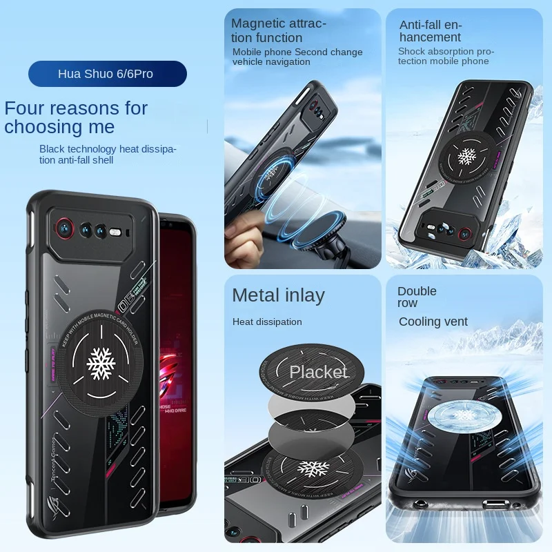 Phone Case for ASUS Rog Phone 8 7 Pro Rog 6 Pro 6D Ultimate Graphene Heat Dissipation  Anti Drop Esports Magnetic Cooler Fan