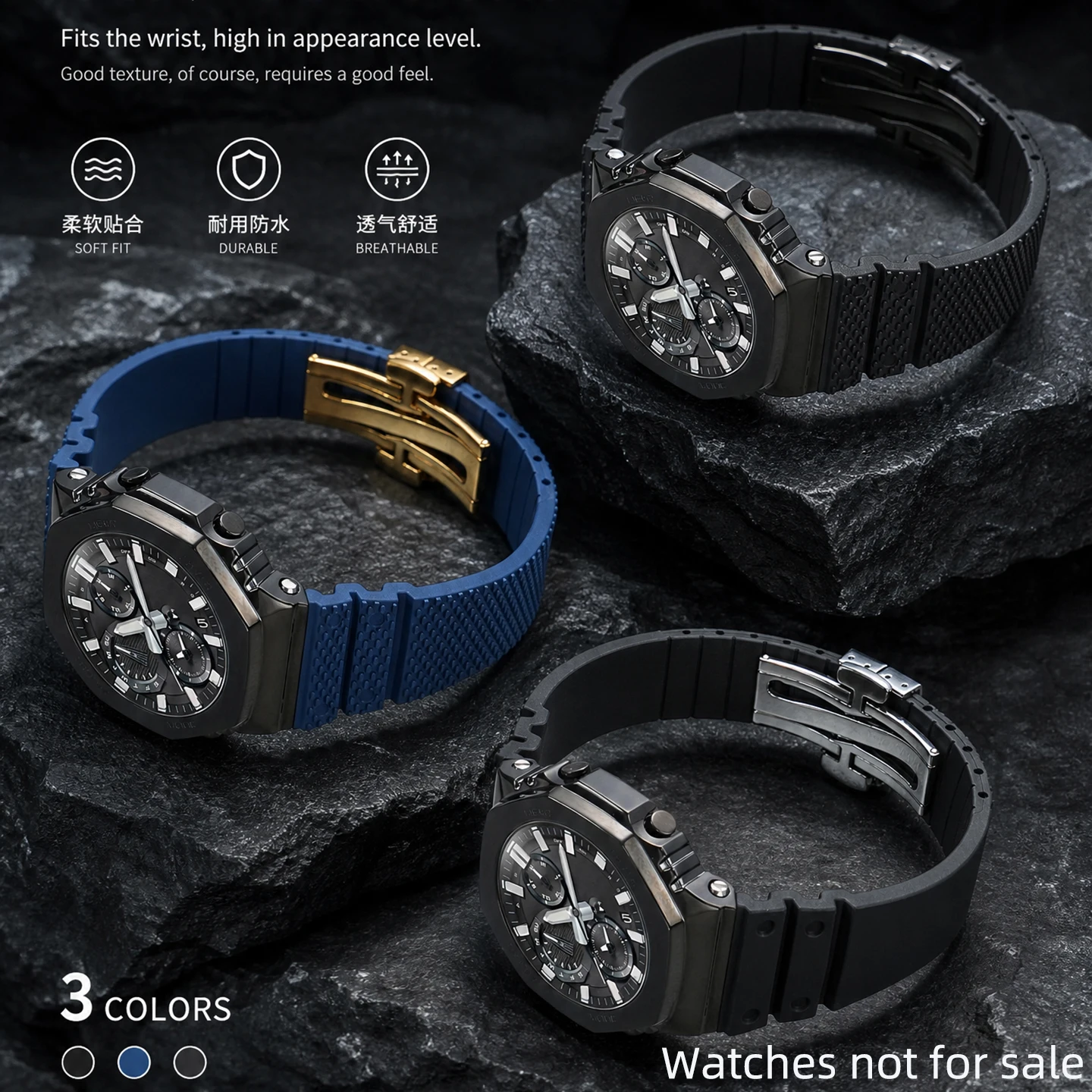 FKM Fluorine Rubber Watch Strap For Casio GM-B2100 GMC-B2100 GMW-B5000 Special Convex End Band Butterfly Clasp Blue Watchband