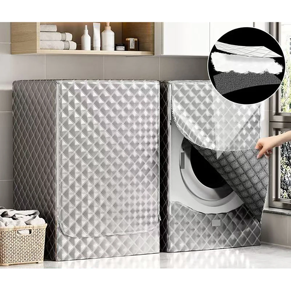 

Flannel Washing Machine Cover with Soft Lining, Protects Washer Dryer from Dust