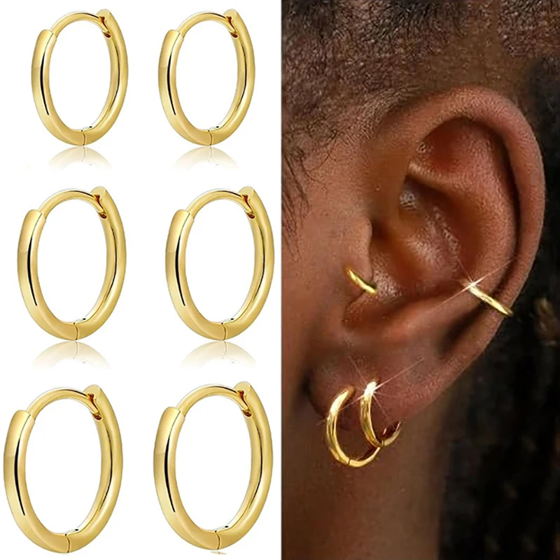 3 par/set pequeños pendientes De aro Huggie Unisex círculo redondo pendientes De acero inoxidable cartílago oreja Piercing joyería Aretes De Aro