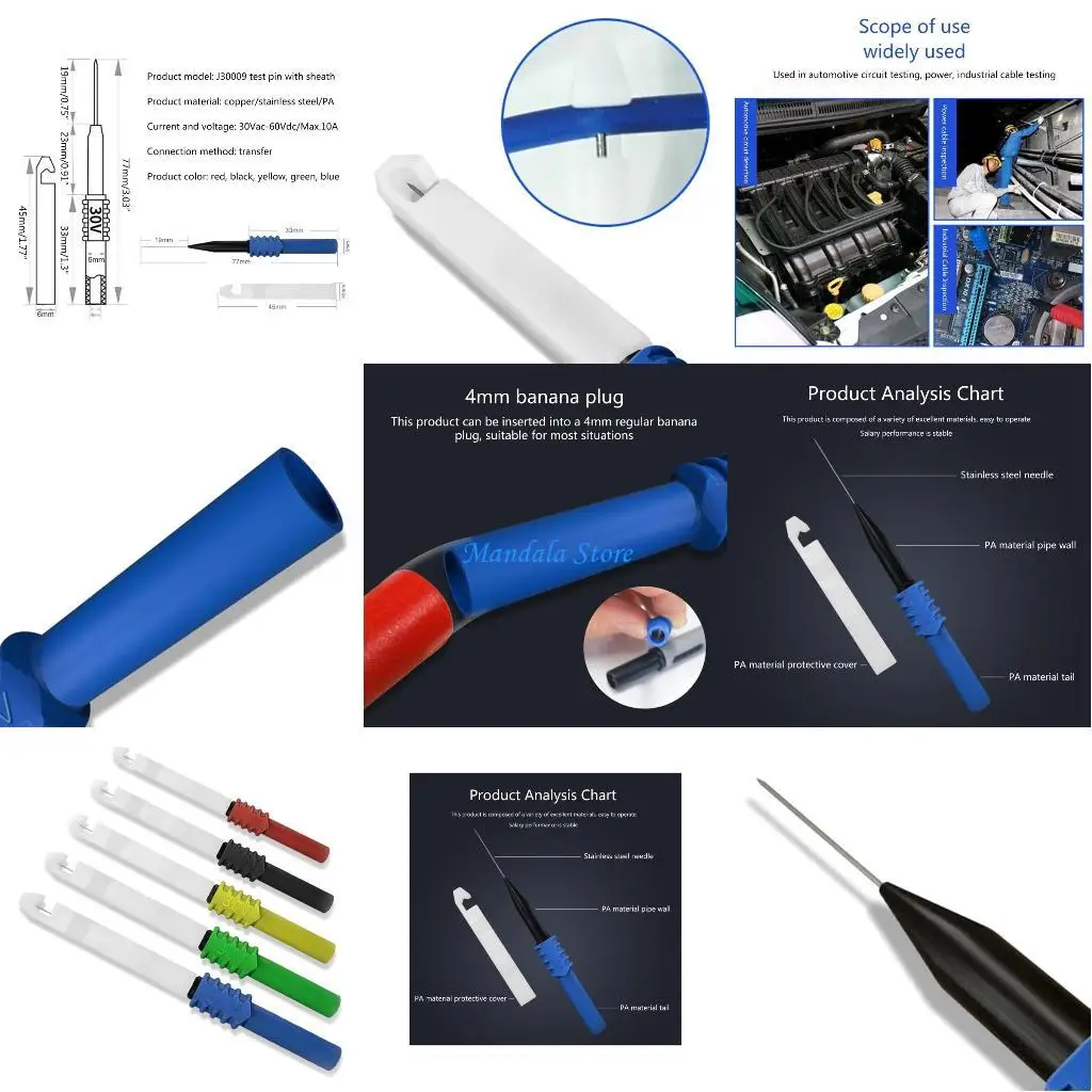 

U2JC Upgraded Non-destructive Pin Test Probes 4mm Banana Socket for Car Tester 5 Pcs