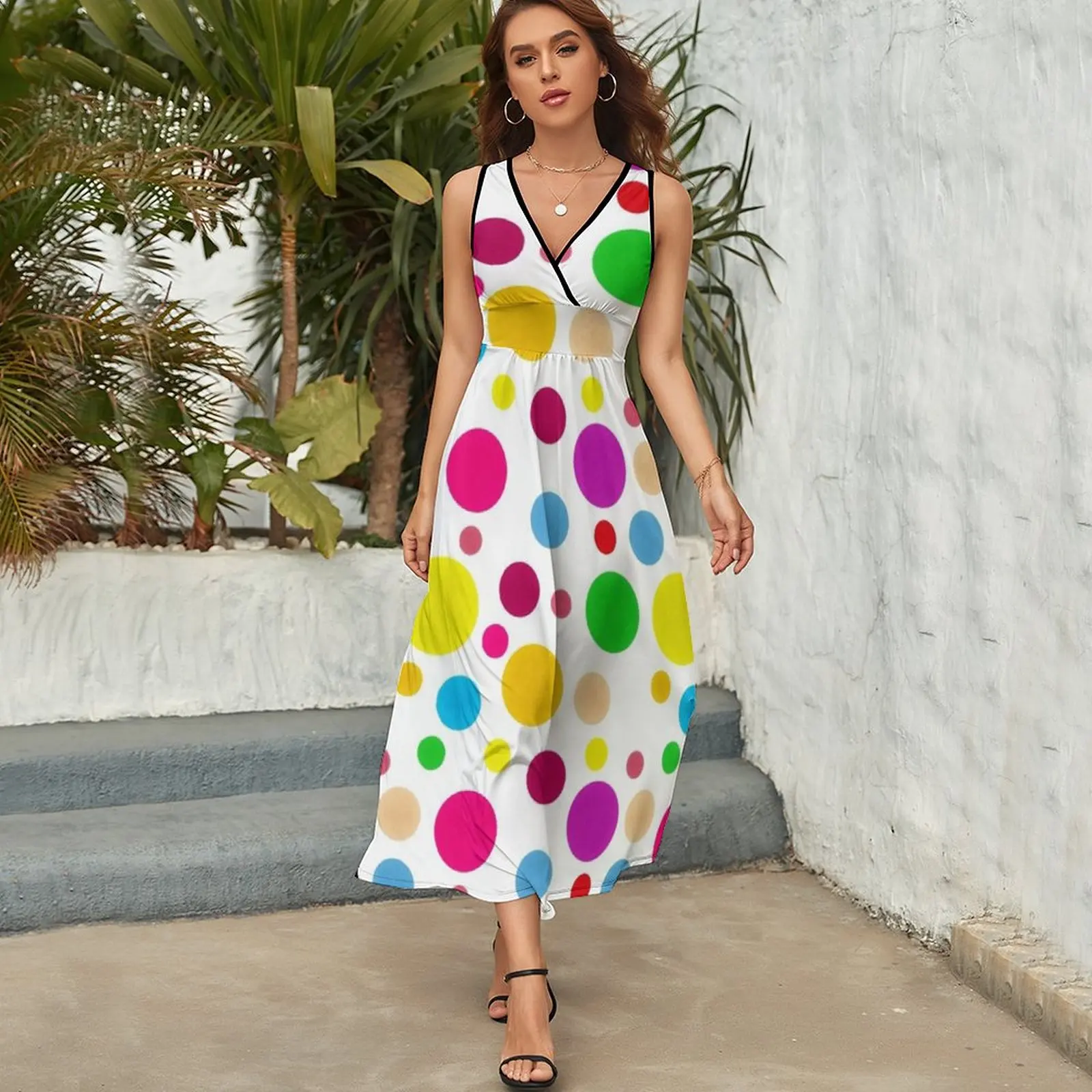 Colorful Polka Dots Sleeveless Dress long dresses for women luxury evening dress woman for wedding Clothing