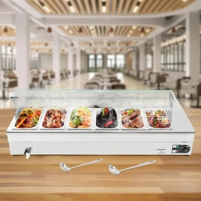 6 Pan x 1/3 GN Food Grade Stainelss Steel Commercial Food Steam Table 6-Inch Deep 1200W Electric Countertop Food Warmer 19 Quart
