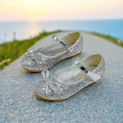 New Girls Leather Shoes Kid's Pink Bowknot Flats Princess 'shoes Sequins Kid's Flats Cuhk Children's Dance Shoes Size 24-37