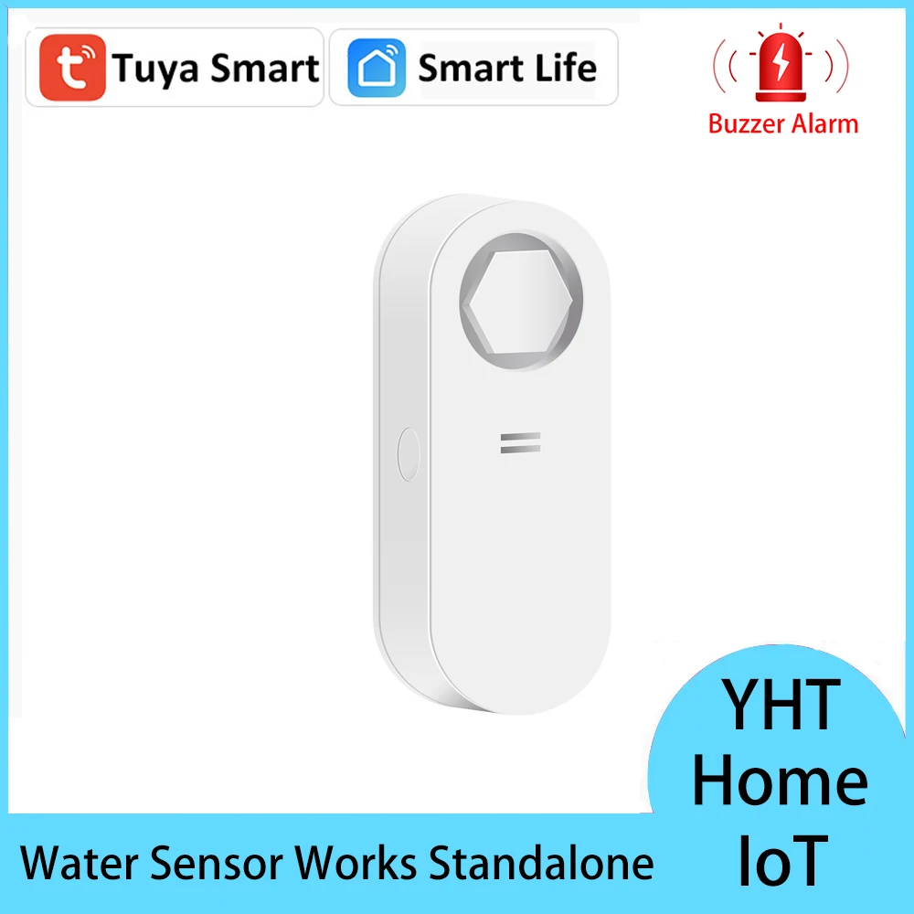 Tuya Smart Water Leakage Sensor Overflow Detector Flood Prevention Water Leakage Sensor Overflow Safety Alarm System 120DB Sound