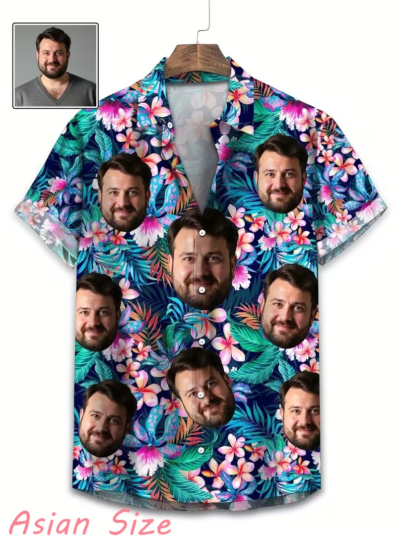 

Мужская рубашка с 3D-принтом «Пальма и лица», тропические растения, гавайская пляжная рубашка, топы Y2K, с отложным воротником, с коротким рукавом, мужская блузка