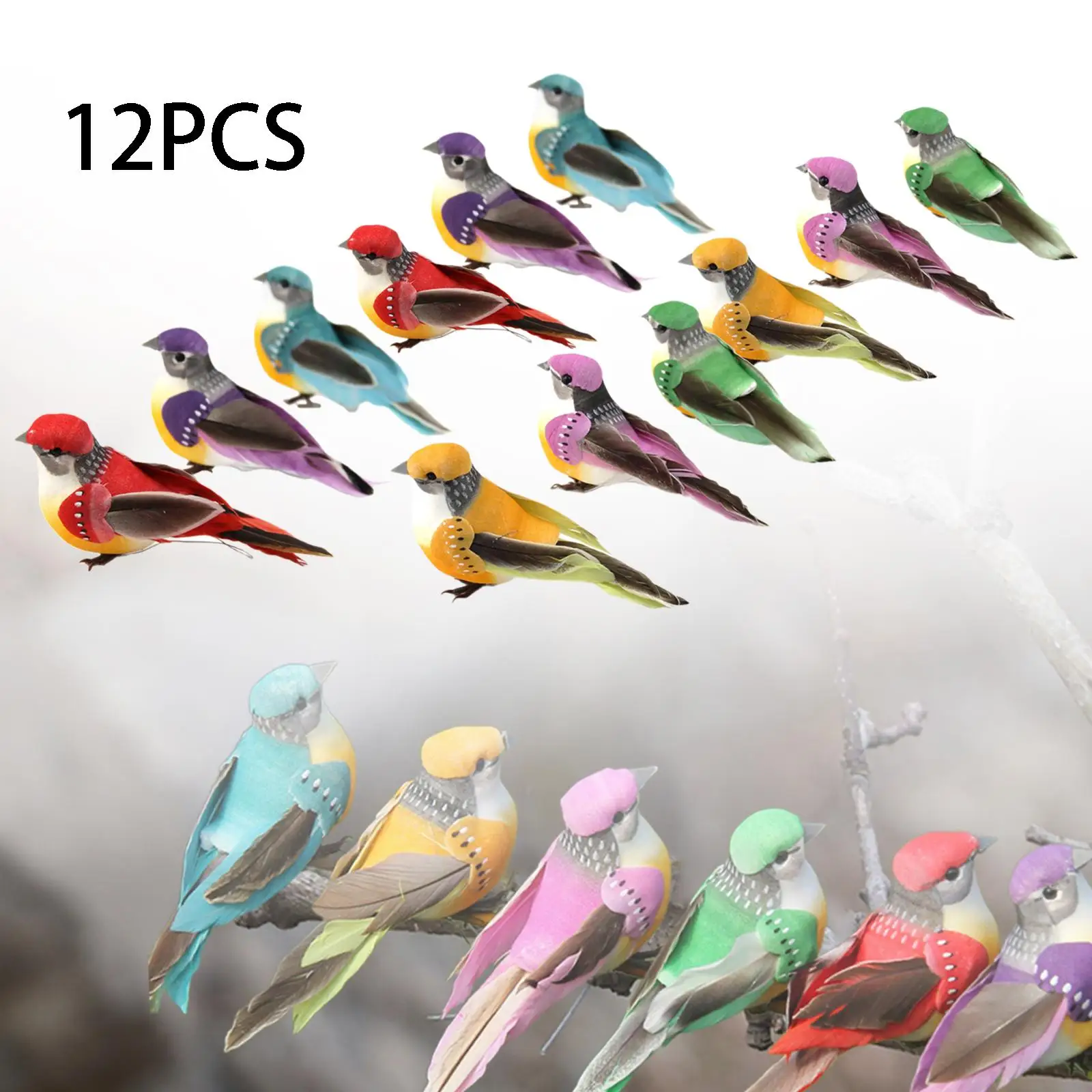 12 Pieces Simulation Foam Garden Bird Model Backyard Ornament Lifelike 3.9x2inch Mixed Color for Garden Accessories Versatile