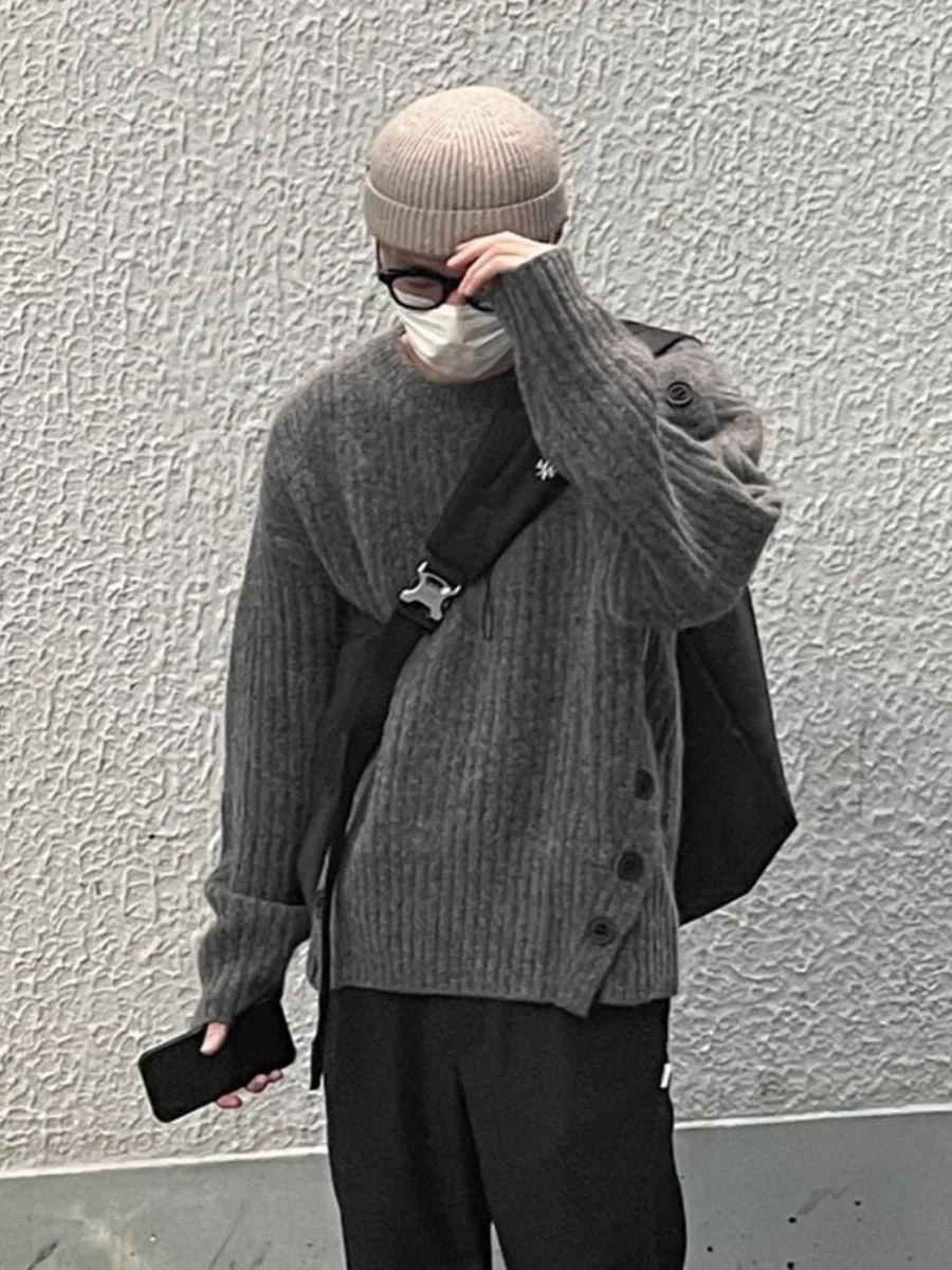 American Sle Vintage Decosition Hollow out ey Maglione Jaet Lazy Knitted irt Uomo Casual Inverno rotondo Ne Long Sl...