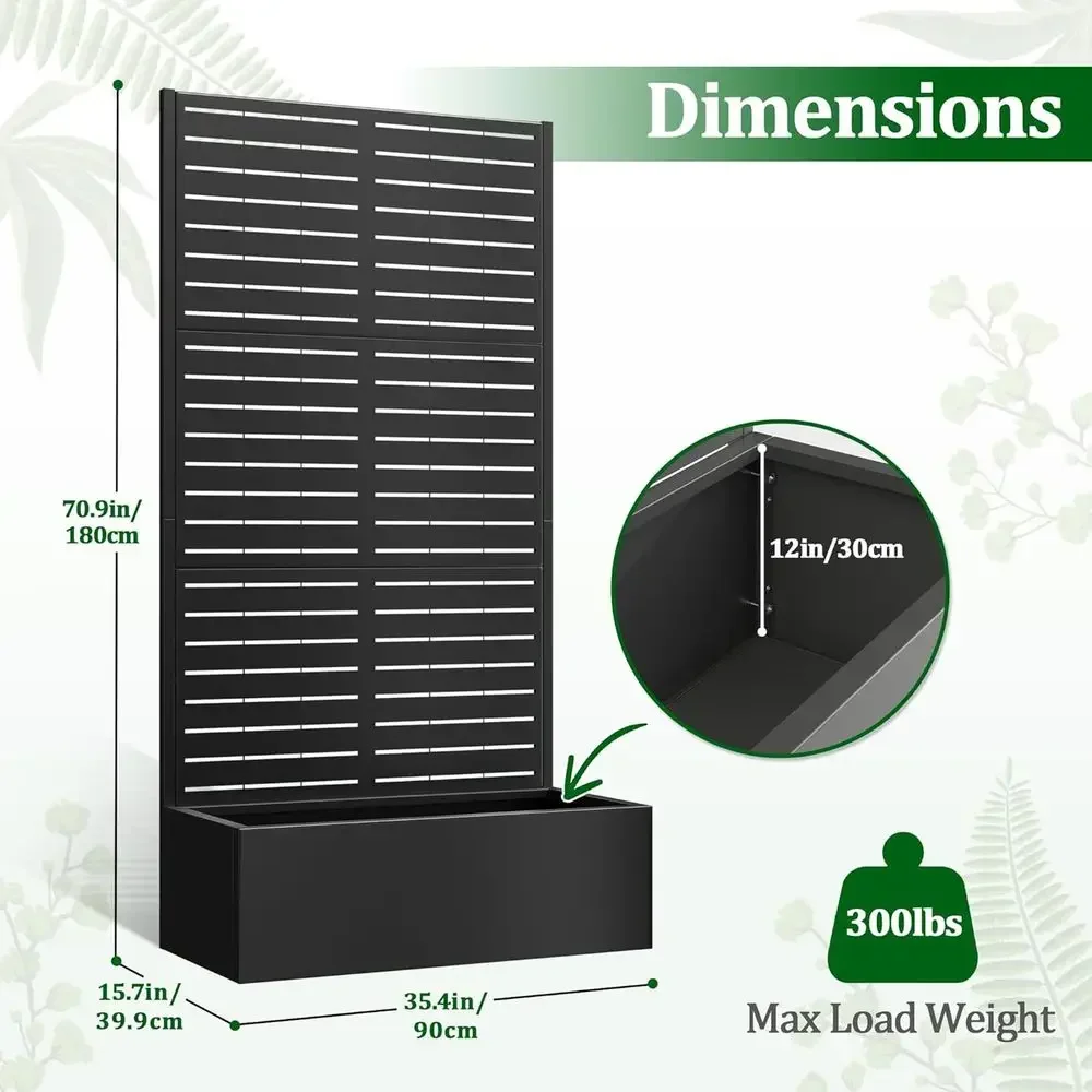Elevated Garden Bed with Trellis, 2-in-1 Planter and Privacy Screen, Outdoor Vertical Gardening, 35.4 x 15.7 x 70.9, Black