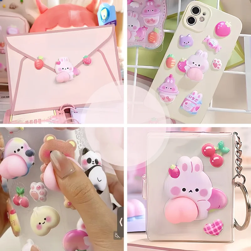 10Pcs Fun Butt Mochi Squeeze Stress Relief Toy Stereo Relieve Stress Peach Bum Sticker Mobile Phone Decoration Accessories Toy