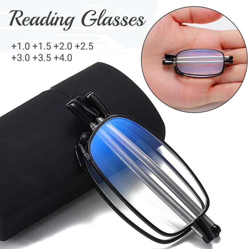 

Reading Glasses Portable Men Women Folding Small Frame Black Metal Presbyopic Glasses With Original Box Diopter +1.0 To +4.0