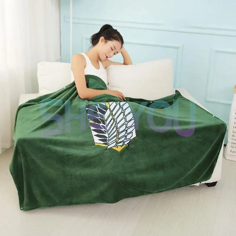 Anime Throw Blanket Wearable Cloak Cape Plush Hoodies Wings of Freedom Scout Regiment Shingeki No Kyojin