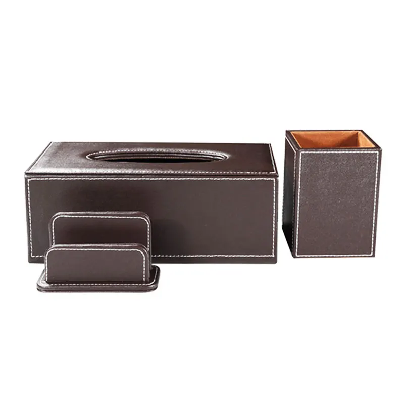 Modern Office Desktop Stationery Desk Organizer Set Tissue Box Cover Square Pen Holder Business Card Holder Stand