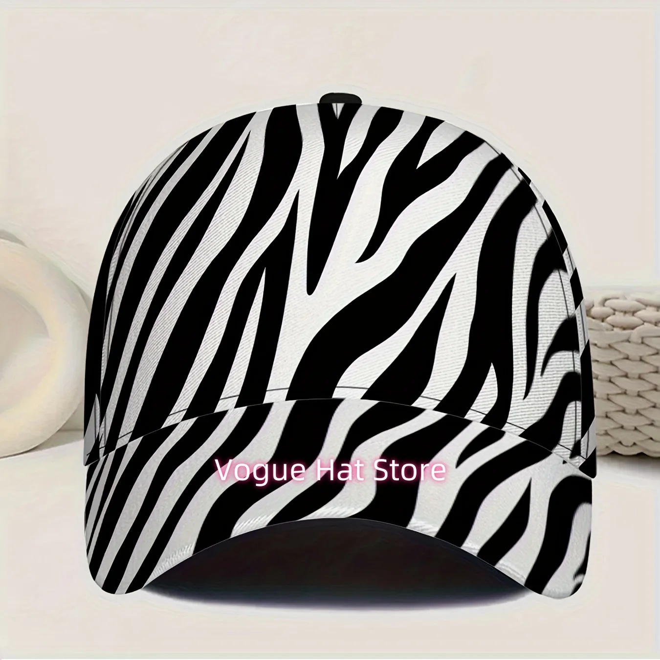 1pc 2D Zebra Stripes Artistry Print Baseball Cap - Full-Body Vibrant Polyester Hat, Adjustable Snapback for Running, Sports & Ca