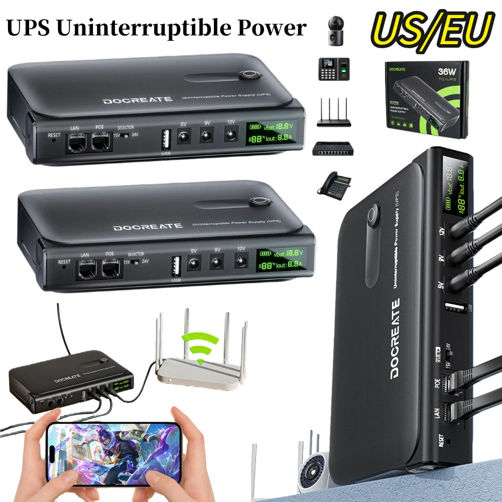 

ИБП поддерживает источник бесперебойного питания 5 В/9 В/12 В портативный резервный источник бесперебойного питания для маршрутизатора, модема, камеры безопасности