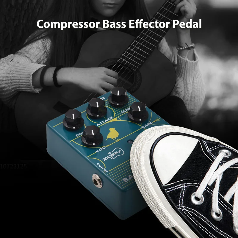 ZORY Compressor Bass Effector Pedal for Electric Bass Guitar Bass Amp Pedal True Bypass DC 9V 6.35mm Input/Output Interface