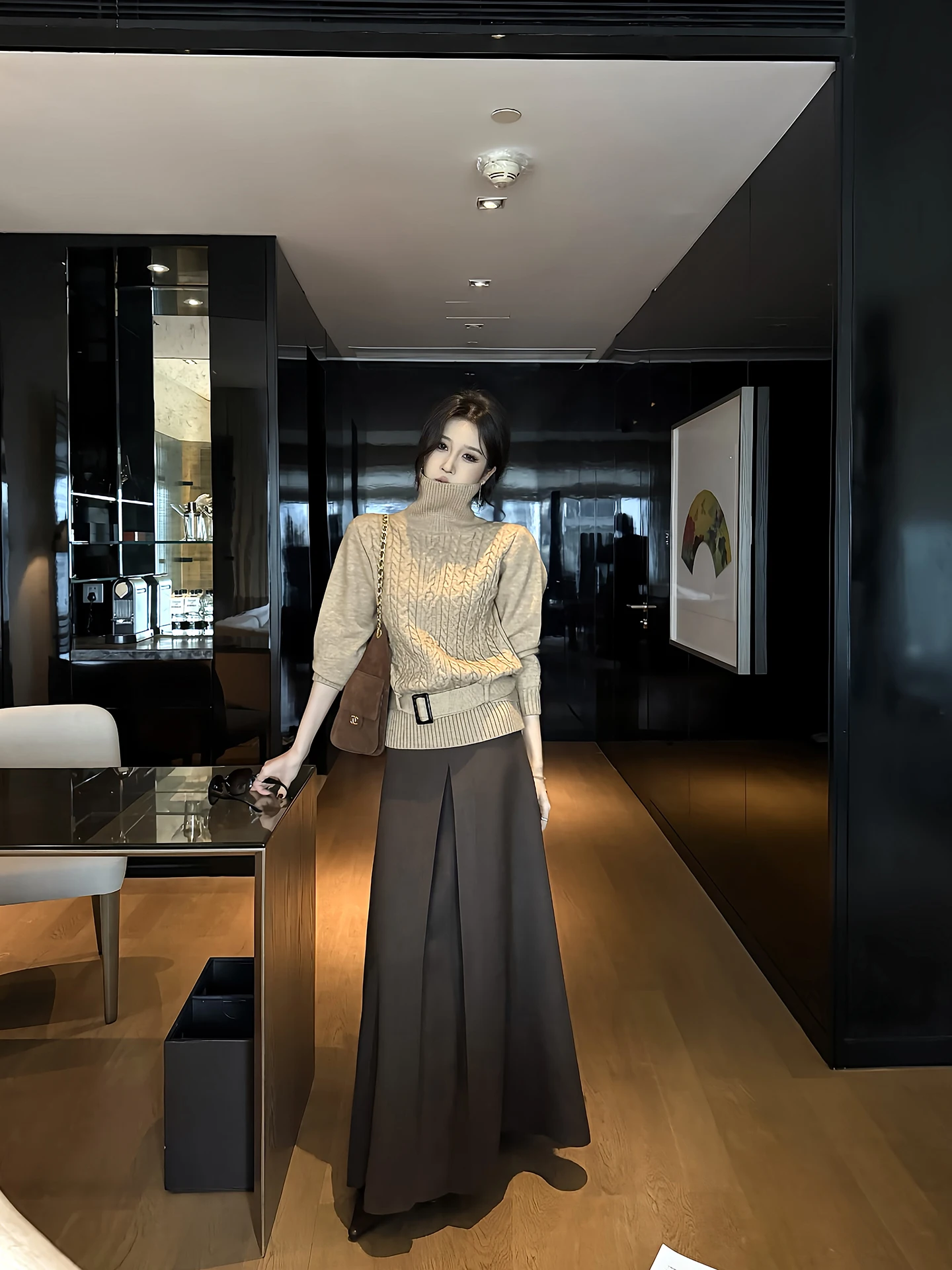 

Женский свитер с высоким воротником, зимний, модный, свободного кроя, длинный, вязаный, верхняя одежда, повседневный, стильный, незаменимый