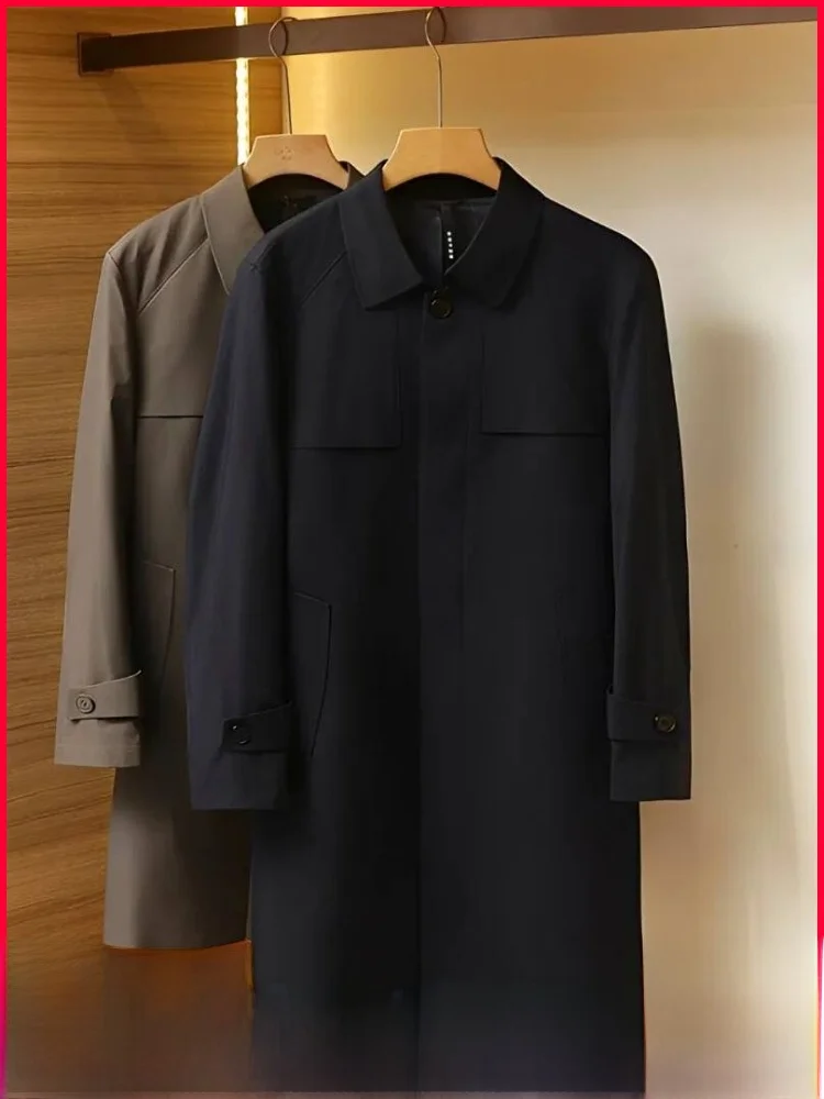 

Heavyweight Luxury Men's Autumn Winter Busin Casual Commuter Long Coat Jaet Stand Fit Faion Urban Polyester Fiber