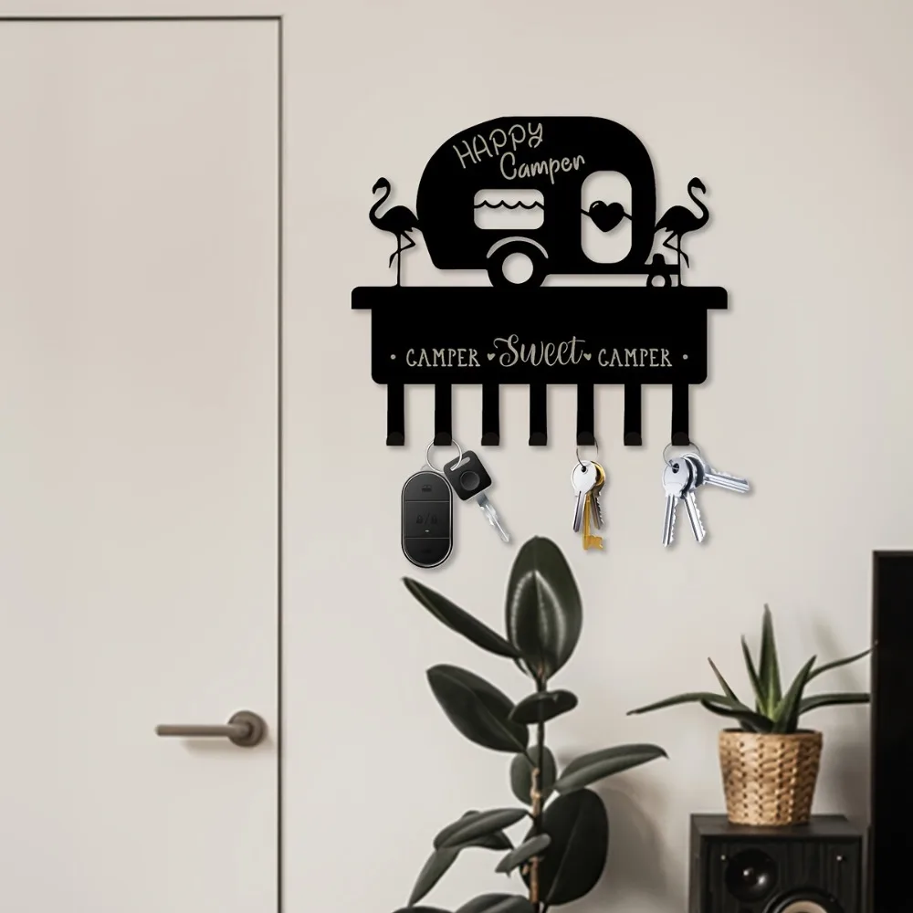 1pc Key Holder Wall Mounted, Camper Key Holder For Wall Decorative Metal Key Rack Hanger With 7 Hooks