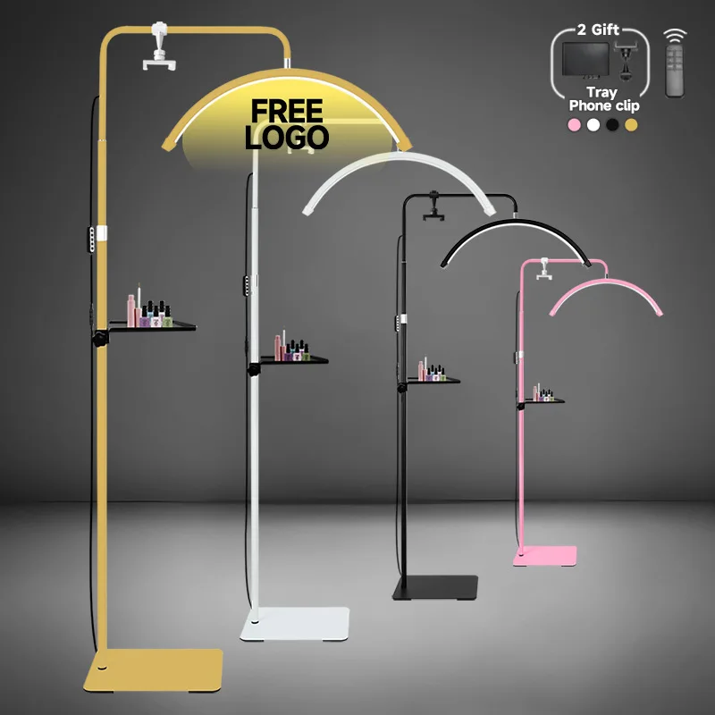 Free LOGO NEW Remote 2025 Professional Manicure Table Photography Light Half Arc Moon Led floor Lamp for Nails lash Beauty Lash