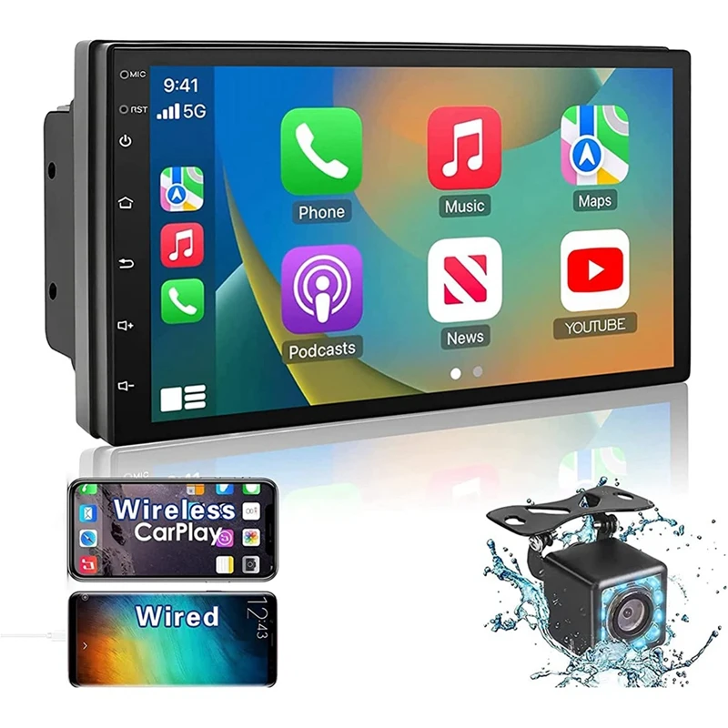 

Radio Carplay Android Auto, 2+32G 7 Inch Touchscreen Radio,Bluetooth,FM Receiver,Camera,Mirror Link,GPS