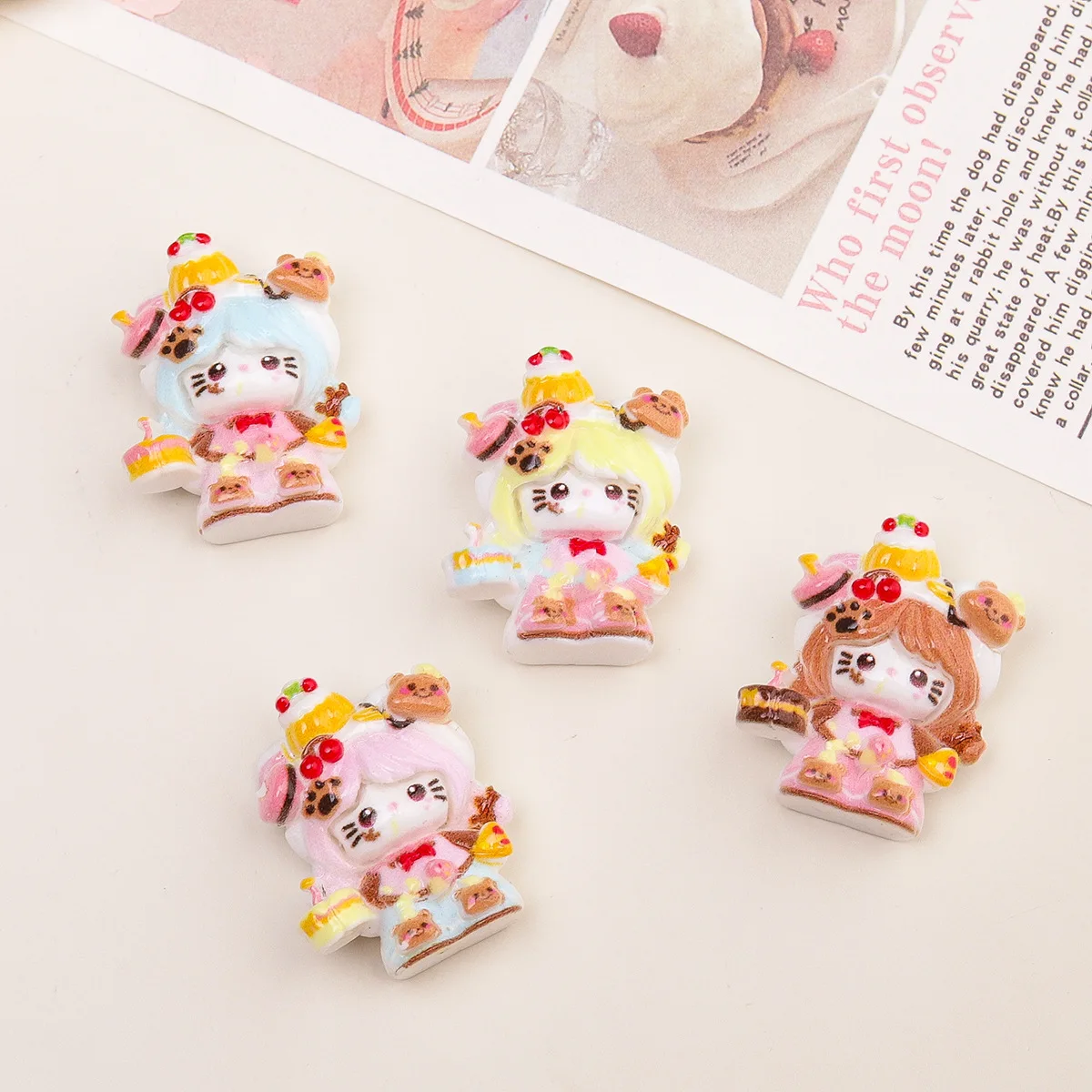

5pcs miniso cake kt cartoon resin accessories diy junk case charms handmade miniature mateials jewelry crafts supplies