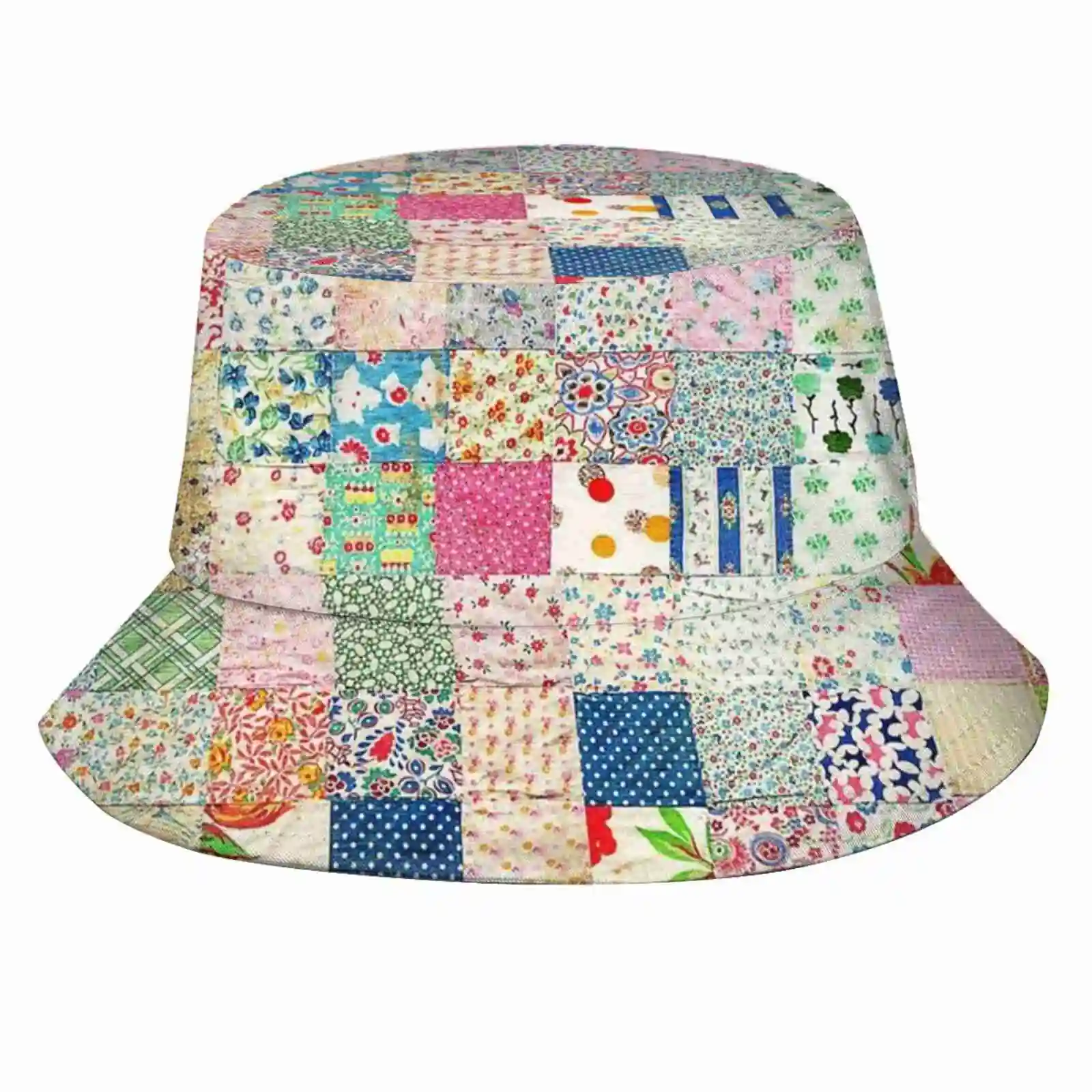 Vintage Patchwork Quilt Design Sun Cap Fisherman Hat Bucket Hats Vintage Patchwork