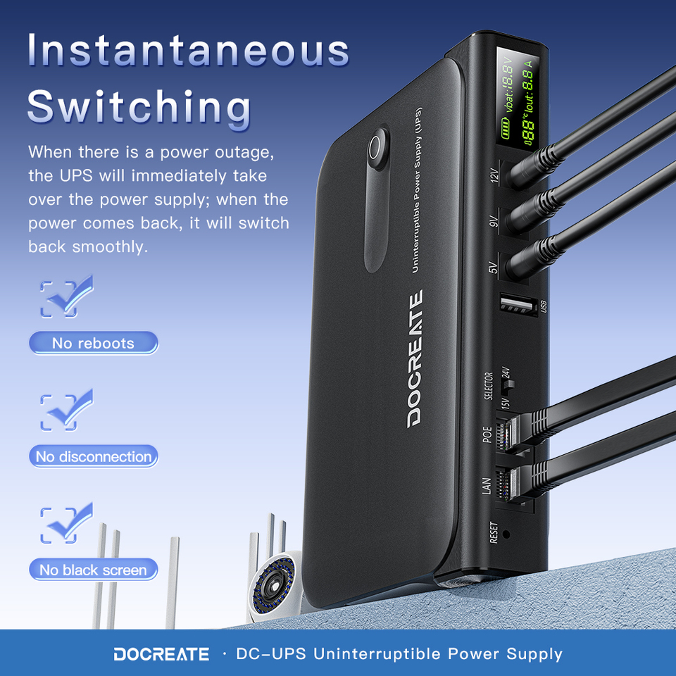  Protable 36W DC UPS Backup Power Supply For Router CCTV Modem 5V/9V/12V Output NO Battery EU/US Plug Uninterrupted Switching 