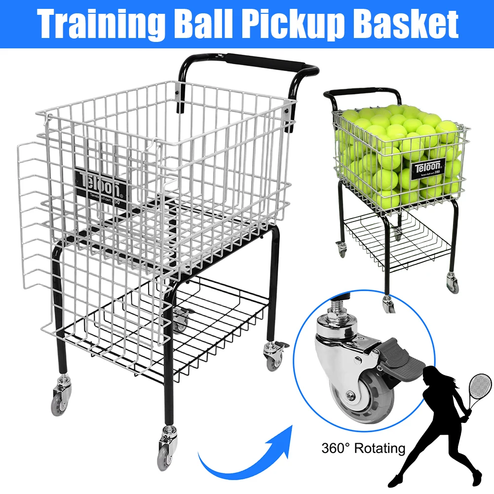 

Portable Steel Ball Trolley Holds 350 Balls Large Capacity Tennis Frame Ball Basket for Tennis/Pickleball/Baseball/Softball