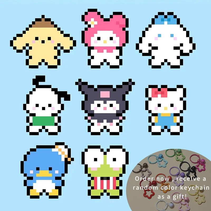 

Anime Sanrio Hello Kitty Keychain Cute Cartoon DIY Handmade Pixel-style Pendants Kawaii Jewelry Accessories