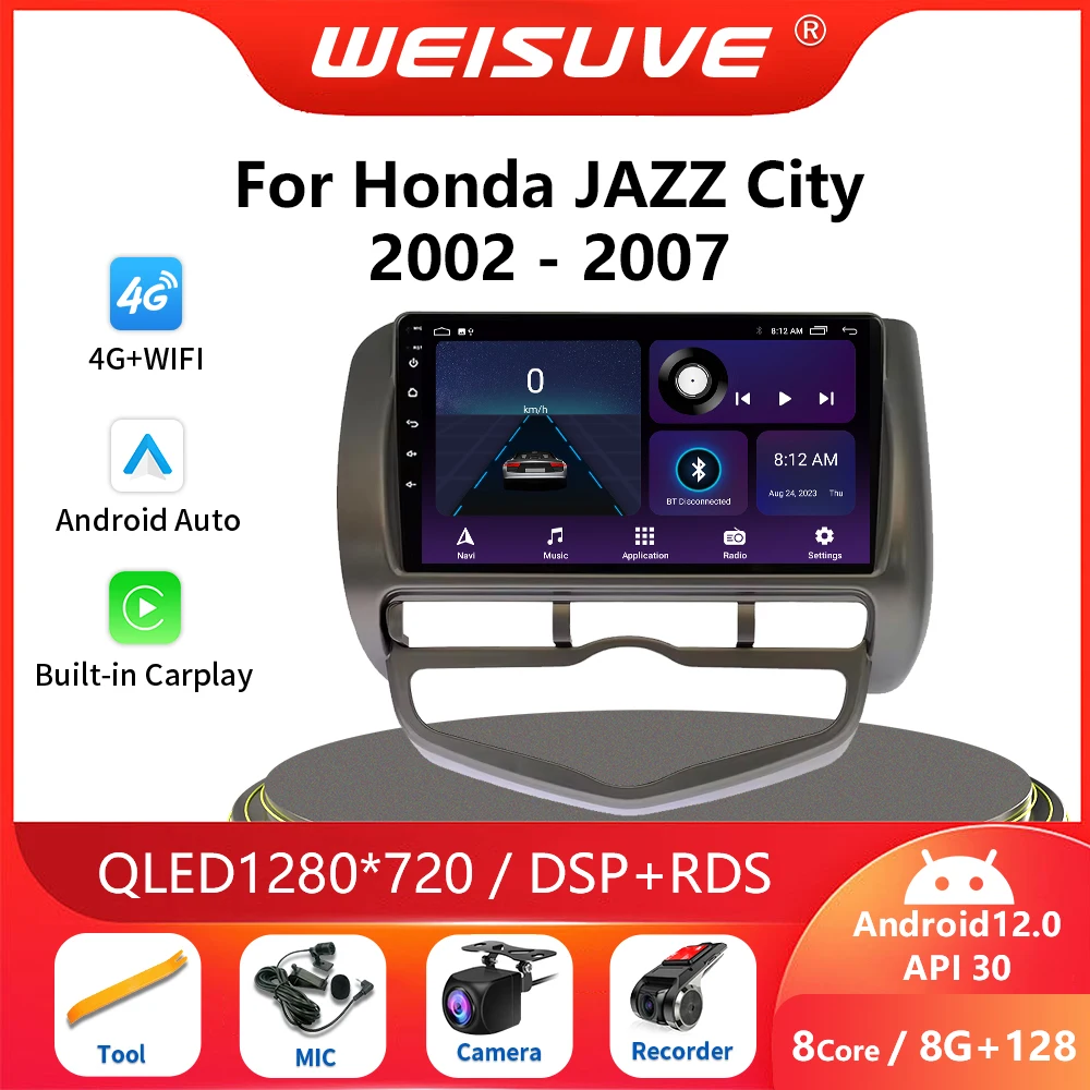 

Автомагнитола 2Din, Android 13, мультимедийный проигрыватель для Honda LHD JAZZ City 2002-2007, GPS, беспроводная стереосистема Carplay QLED 4G