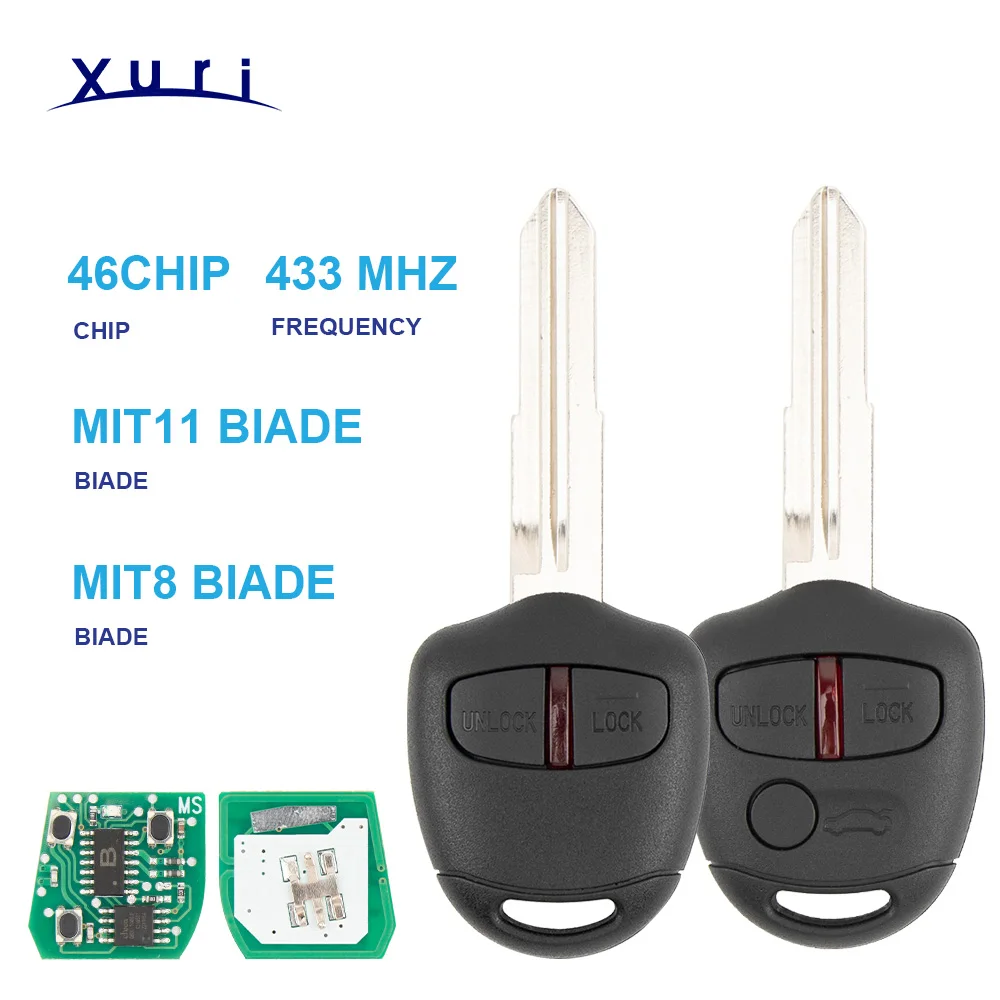 

Xuri Remote Car Key ID46 Chip 433MHz For Mitsubishi L200 Shogun Pajero Triton Key Fob Control Auto Uncut Key Balde 2/3 Button