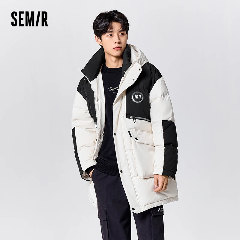 Jaqueta semir de comprimento médio masculina, jaqueta com capuz quente, roupa diária ao ar livre, nova moda, inverno, 2023