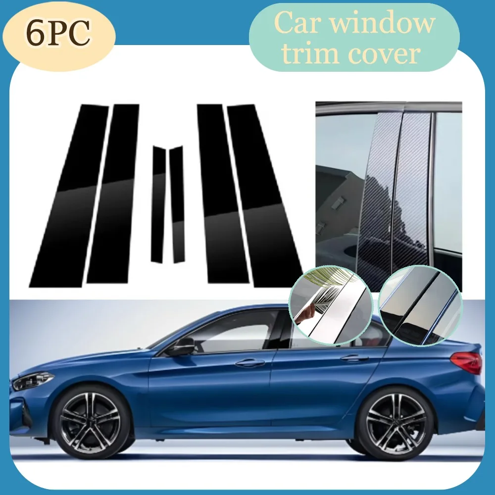 

6PCS Gloss Black Silver Carbon Trim Pillar Posts Fit For BMW 1-Series 4-Door Sedan 2017-2023 Window Door Moulding Cover