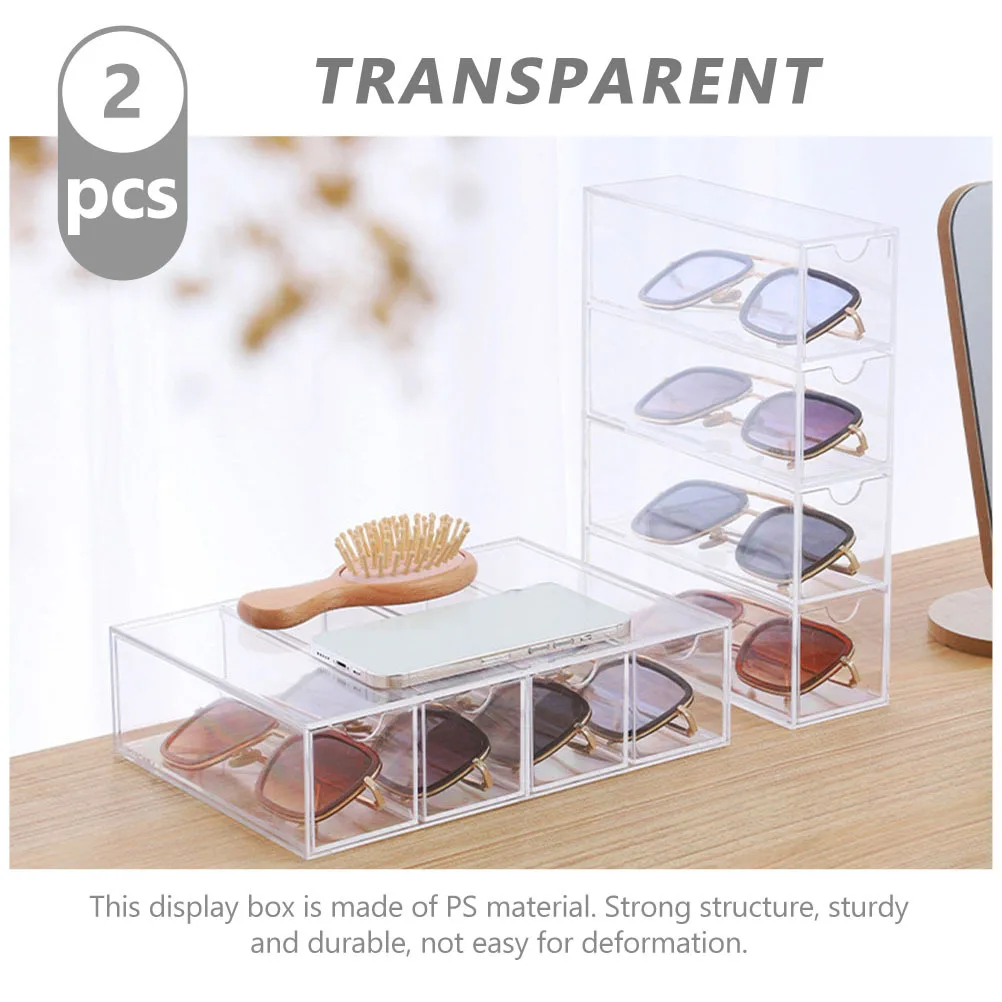 

2 pcs Acrylic Jewelry Storage Box Transparent Sunglasses Case Multi-Layer Eyeglasses Display Holder Sturdy Box For
