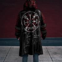 Streetwear Vintage Windbreaker Autumn Winter Men's Casual Long Sleeve Hooded Cardigan Tops Men Trendy Pattern Printed Outerwear