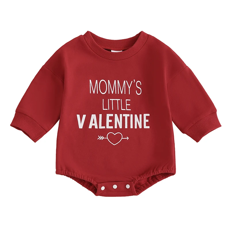 Baby Valentines Day Bubble Romper Letter Heart Long Sleeve Sweatshirt Bodysuit Neutral Spring Clothes