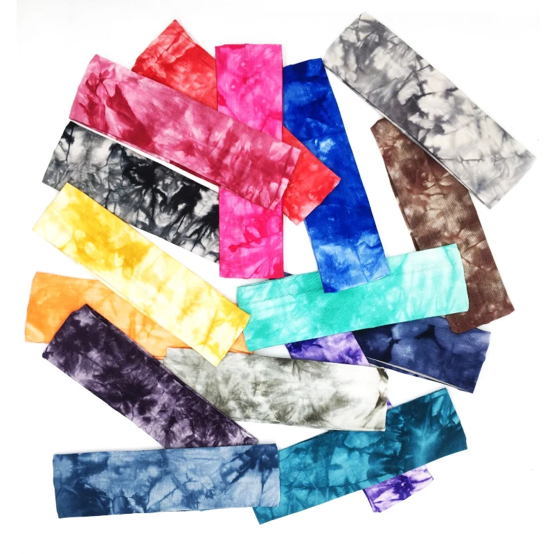 15 Colors Elastic Headbands for Fitness Yoga Running Women Cotton Tie-Dye Hair Band Thin Breathable Sweatband