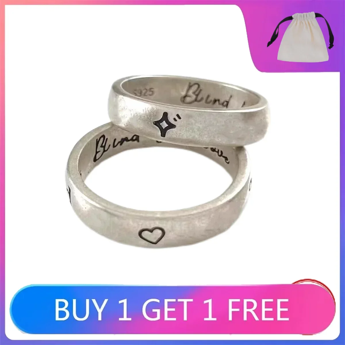 Empress Dowager Xijia S925 Pure Silver Smooth Face Love Letter Saturn Ring