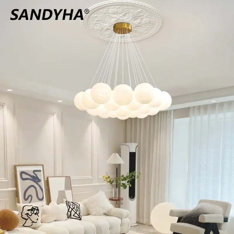 Modern Planet Bubble Ball Chandelier Magic Bean Cloud Moon Pendant Light Glass Ball French Hanglamp Dining Living Room Lighting