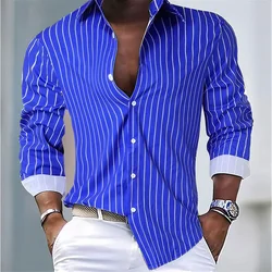 Men's stylish and loose striped shirt 16 color shirt casual and breathable lapel button comfortable and soft long -sleeved shirt