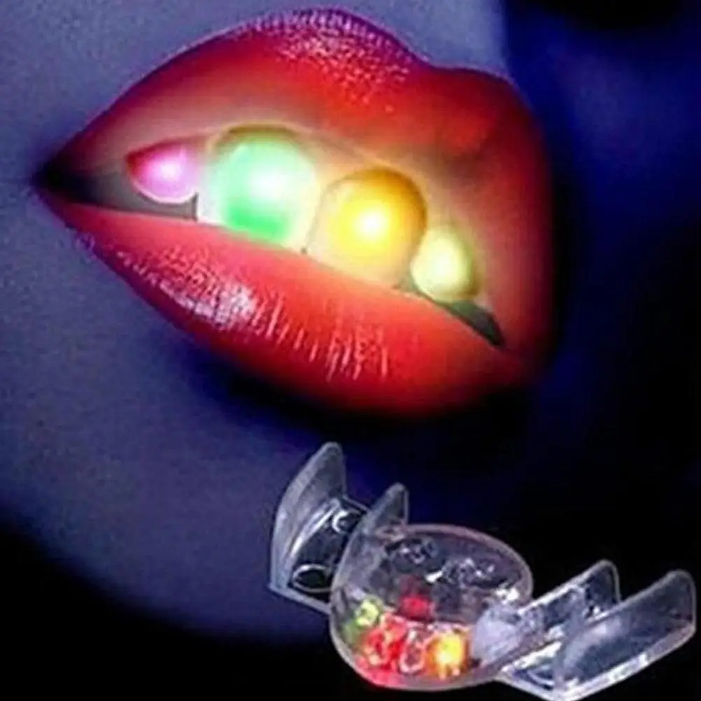 Halloween Glow Braces Toys Flashing LED Mouth Braces Light Up Piece Glow Teeth Halloween Party Tricky Cosplay Luminous Dentures