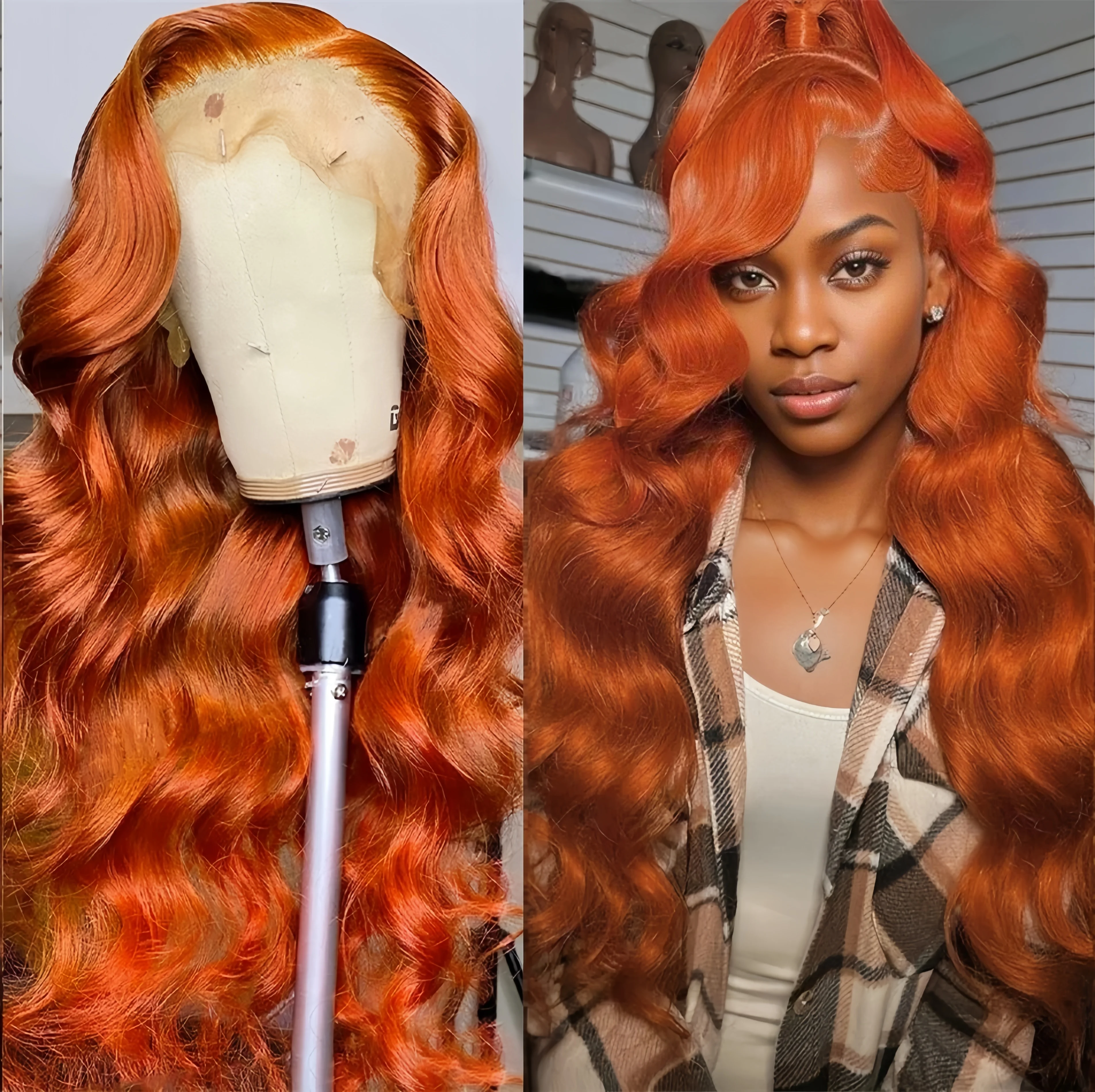 

Choice Ginger Orange 13x6 Long Transparent Lace Front Wig Neddie PrePlucked Body Wave 13x4 Frontal Human Hair Wigs For Women