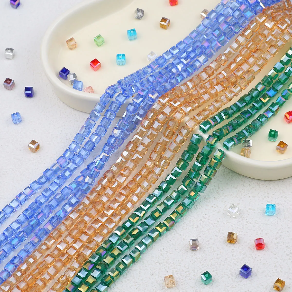 50pcs 6mm Square Crystal AB Colour Glass Beads Loose Spacer Beads DIY Candy Cube Austrian Crystal Jewelry Bracelets Accessories