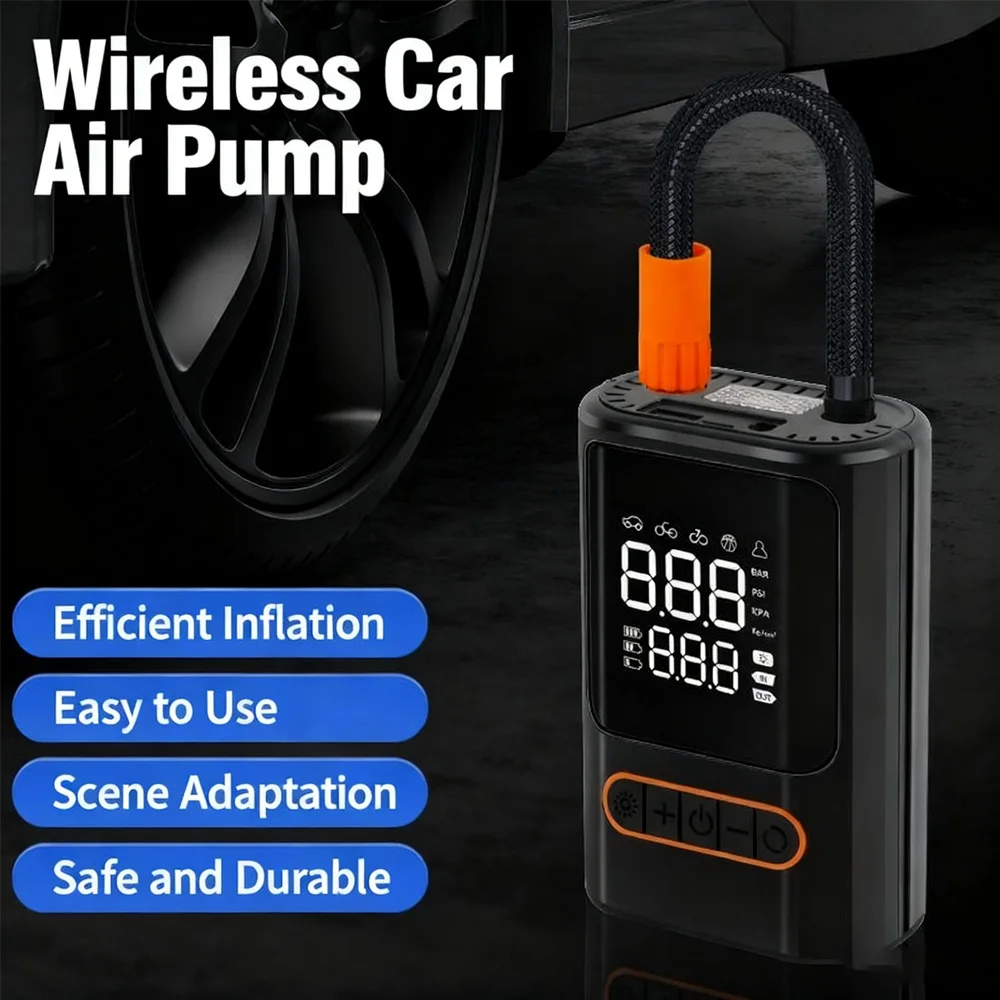 

Wireless Car Air Compressor Air Pump Digital Display Electric Tire Inflator Pump for Motorcycle, Bicycle Auto Tire with Lighting