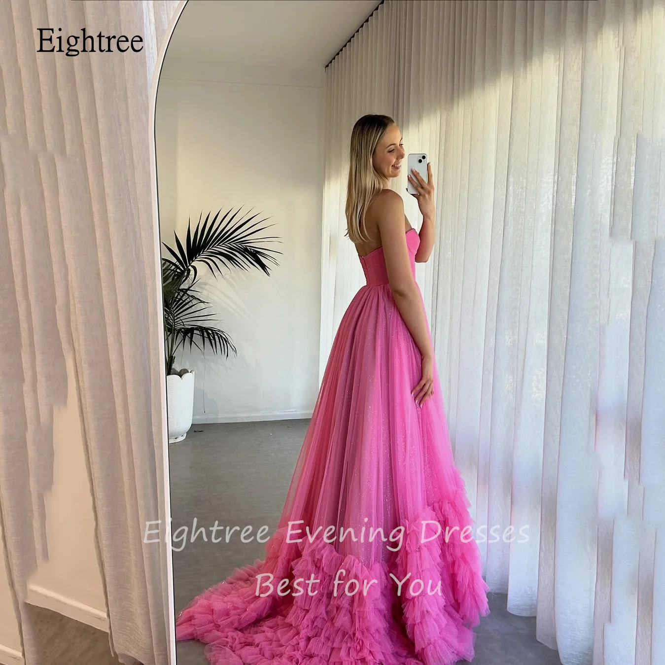 Eightree Classic Hot Pink A Line Prom Dresses Sweetheart Neck Party Gowns Floor Length Dress Gown vestidos de festa Customized